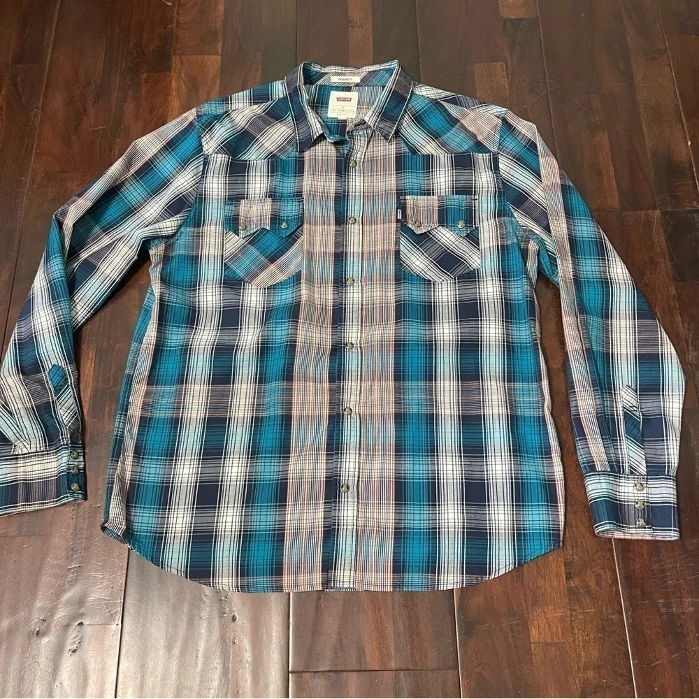 Levi’s Long Sleeve Button Up Men’s XL Pearl Snap Blue Western Wear